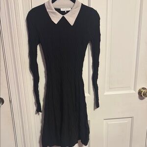 Sandro Black Fit and Flare Dress with White Peter Pan Collar